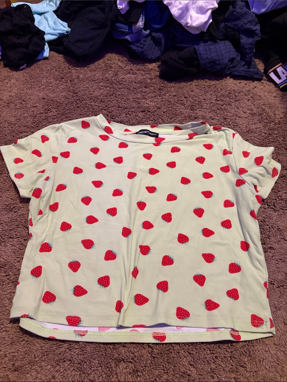 Streetwear Society Light Green Short Sleeve Tee with Red Strawberry Pattern